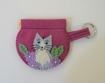 Coin Purse, Change Purse, Felt Wallet, Felt Cat, Felt Kitten, Cat Wallet, Cat Purse, Squeeze Purse, Small Purse, Kitten Purse, Kitten Wallet