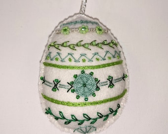 Handmade Embroidered Felt Easter Egg Ornament: Beaded Spring Decor
