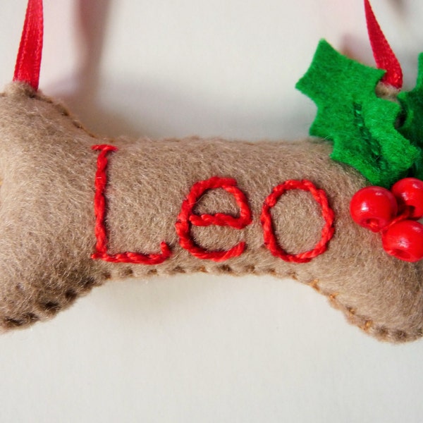 Personalized Dog Bone Felt Ornament. Christmas Ornament, Winter Decor, Dog Bone Decoration, Personalized Pet Ornament, Pampered Pet Ornament