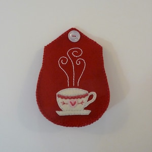 Tea Wallet, Tea Purse, Felt Coin Purse, Felt Wallet, Felt Change Purse, Gift for Tea Lover, Vintage Button Purse, Tea Bag Holder, Felt Bag