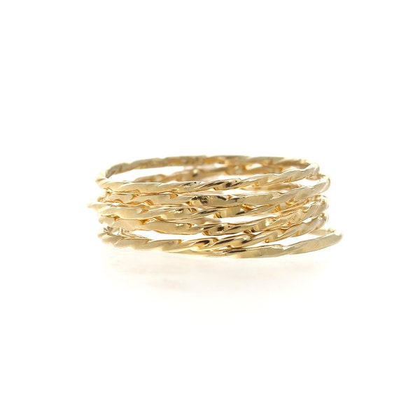 Diamond Cut, Gold, Stacking Ring, Dainty Ring, Midi Ring, Gold Vermeil, Patterned Thin Ring, Twist Stackable Ring, 14kt over Sterling Silv