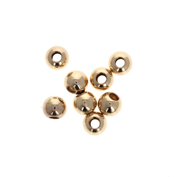 10pcs - 8mm Gold Filled Beads, Large Hole Beads, 3.8mm Hole, Big Hole Balls, For Leather or Cord, Round Seamless Beads, 14KT Gold Filled