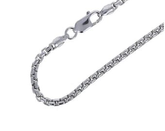 Round Box Chain, 2.5 mm Round Box Chain, Sterling Silver Chain, .925 Sterling Silver, Made in Italy. Medium weight Mens Chain, All Lengths