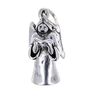 Solid Angel Charm, 925, Sterling Silver, Reading Bible Angel, Antiqued Charm, Genuine Silver, Solid Charm, 20mm