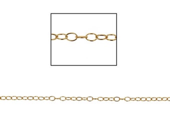 May include: Gold chain with oval links. The chain is made of metal and has a shiny finish.