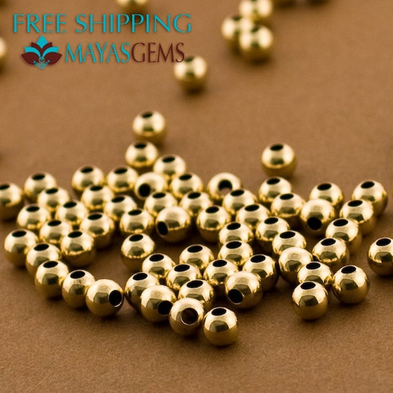 50 - 4mm Gold Filled Beads, Seamless Gold Filled Beads, 1.4mm Hole (.055  hole) Round Balls, 14kt, High Polished Beads, Made in USA 14/20