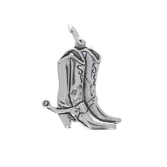 Small Cowgirl Boot Charm Cowboy Antiqued Sterling Silver Small Cowgirl Boot Charm Cowboy Antiqued Sterling Silver