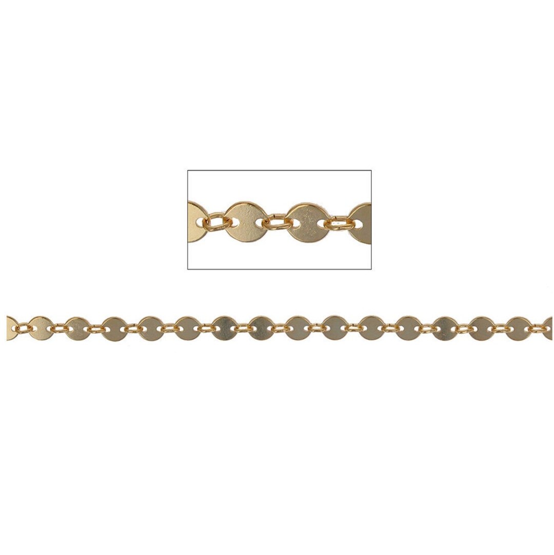 1ft,14kt Gold Filled, GF 4mm Disc Chain, Stamped Discs, Oval Soldered ...