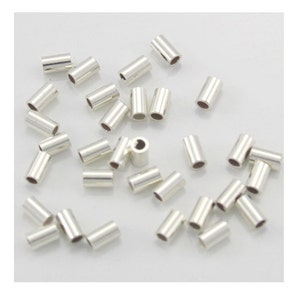 50 pieces - Sterling Silver 2x3 Crimp Beads, .925 Crimp Bead Tubes, Tubes, 3mm long and 2mm wide, 1.4mm Hole, Sterling Silver. USA Made