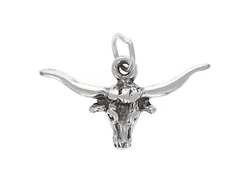 Dije de plata de ley, dije de cuerno largo, cabeza de novillo .925, mascotas escolares, dijes del oeste, plata genuina, 23 mm, 925, cuerno largo dorado, CH1005