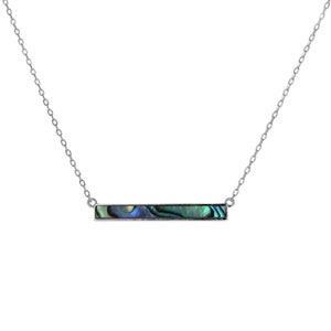 Simple, Abalone Bar Necklace, Sterling Silver, Adjustable, Cable Chain, 16 inches, Dainty, Sterling Silver Chain, N23616AB