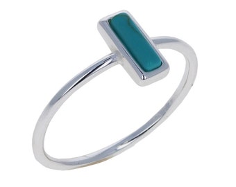 Rectangle Stacking Ring, Turquoise Stacker, 4mm x 8mm, 1mm Band, 925 Sterling Silver, Dainty Turquoise Jewelry, Rectangle Ring, R030592T