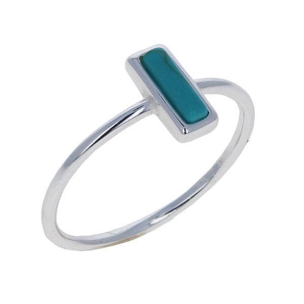 Rectangle Stacking Ring, Turquoise Stacker, 4mm x 8mm, 1mm Band, 925 Sterling Silver, Dainty Turquoise Jewelry, Rectangle Ring, R030592T