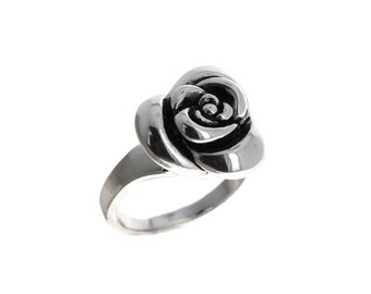 Bague Rose en argent sterling, bague rose fleurie, .925 argent sterling, bague simple mignonne