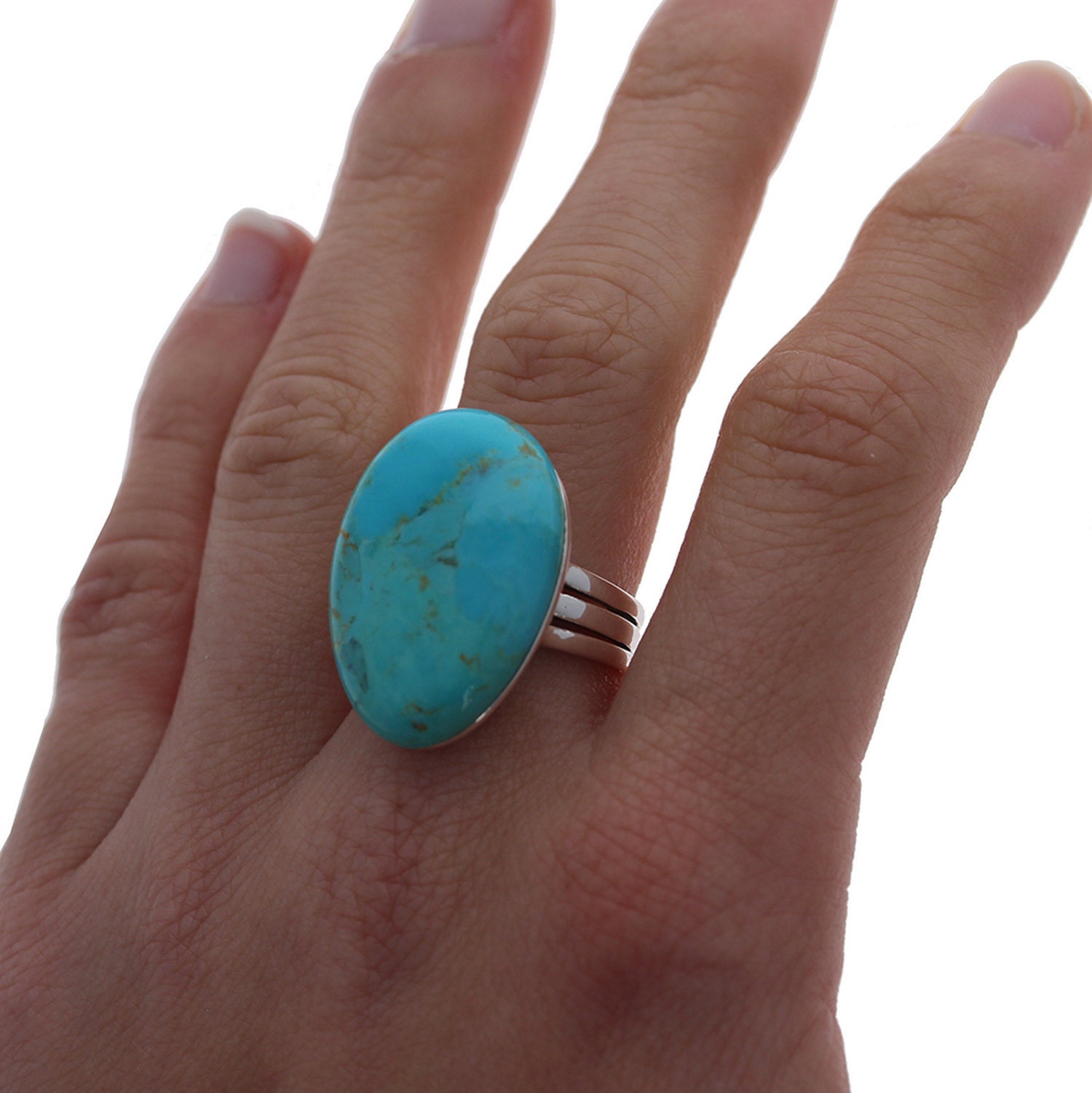 Genuine Turquoise Ring, Sterling Silver, Polished Turquoise