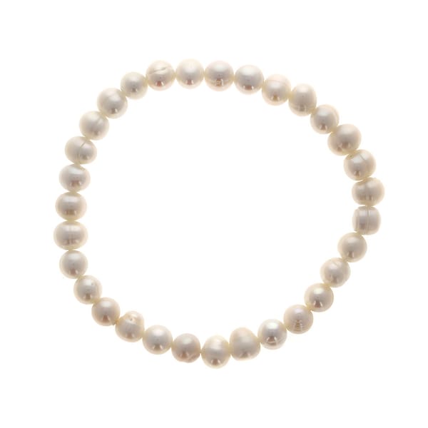 Small Pearl Stretch Bracelet, Genuine Cultured Freshwater Pearls, Bracelet, White Pearls, Semi Round, Potato Pearls, Bridesmaids,7.5",6mm