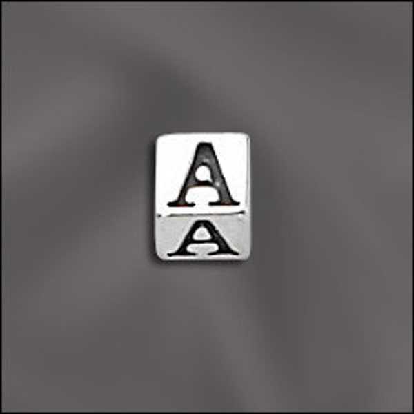 Sterling Silver Letter Beads, 4.5mm Alphabet Blocks, .925 Sterling Silver Block Beads, Baby Blocks, Initial Beads, 3mm hole