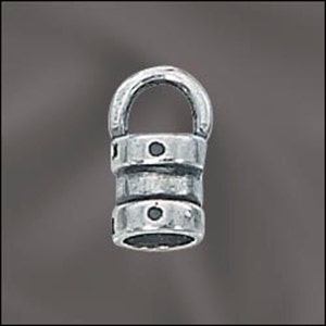 May include: Silver-toned metal end cap with a loop at the top and two black dots on the sides.