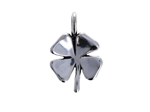 Four Leaf Clover Charm, .925 Sterling Silver, Vintage charm for Bracelets or Necklaces, Antiqued Genuine Sterling silver
