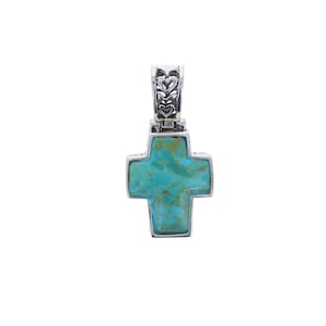 Vintage Türkis Kreuz Muster Anhänger, Sterling Silber 925, echter Türkis Stein, Reversible mit kunstvollen Details