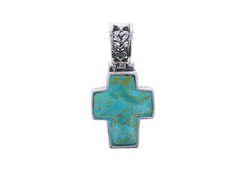 Turquoise Sterling Cross Pendant 925 Silver Taxco Mexico Vintage 