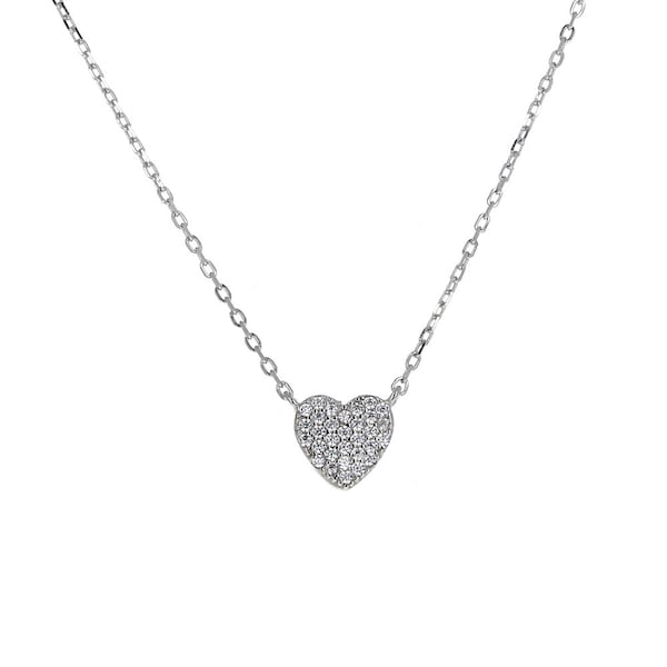 Sterling Silver, Heart Necklace, CZ Encrusted Heart Necklace, Cubic Zirconia, Dainty Necklace, Short, .925 Genuine Sterling Silver Necklace