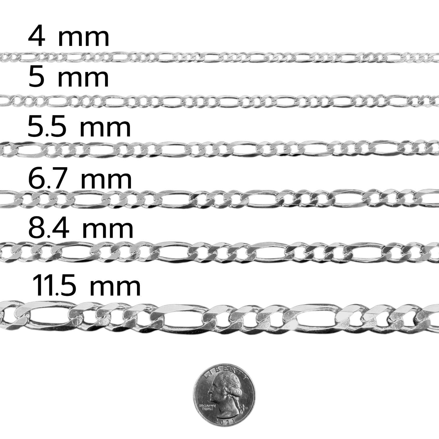Sterling Silver Figaro Chain. 6.7mm Wide. Made in Italy .925