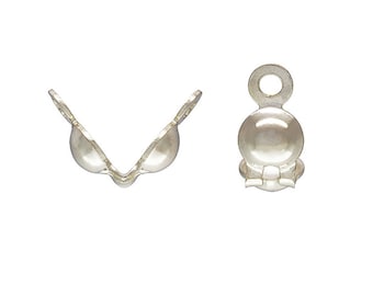 50 Pieces, Silver Clam Shell Bead Tips, Necklace End Tips, .036" Hole, Wholesale Findings, 925 Sterling Silver Findings, SS181