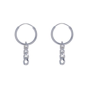 Endless Hoops, Sterling Silver, Curb Chain Tassel, Curb Link Dangle, 15mm Endless Hoops, 15mm Dangle, Silver Hoops, Silver Chain, E41145