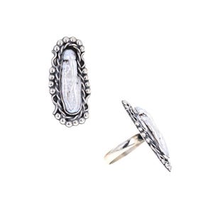 Elongated Biwa Pearl Ring, Freshwater Pearl, Bead Detailing, Unique Ring, Pearl Ring, .925 Sterling Silver, A Great Statement Ring or Gift