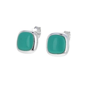 Sterling Silver, Small Square Turquoise Stud Earrings, 10mm, 925 Sterling Silver, Post Earrings, Blue Stone Earrings