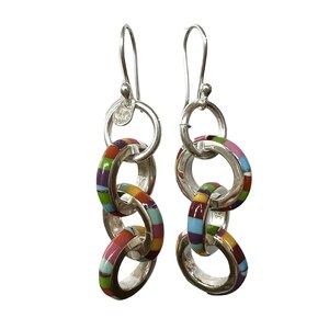 Multicolor Stein baumeln Ohrringe, Rolo Stil Ohrringe, echte Halbedelstein Schmuck, Sterling Silber, 925 gestempelt, Tropfen Ohrringe