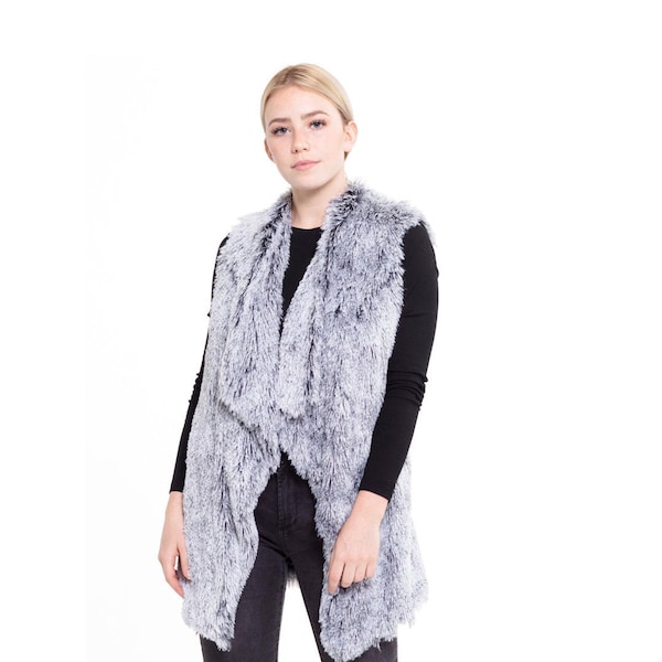 Damen Flauschige Kunstpelz-Weste mit gefüttertem Kragen WW