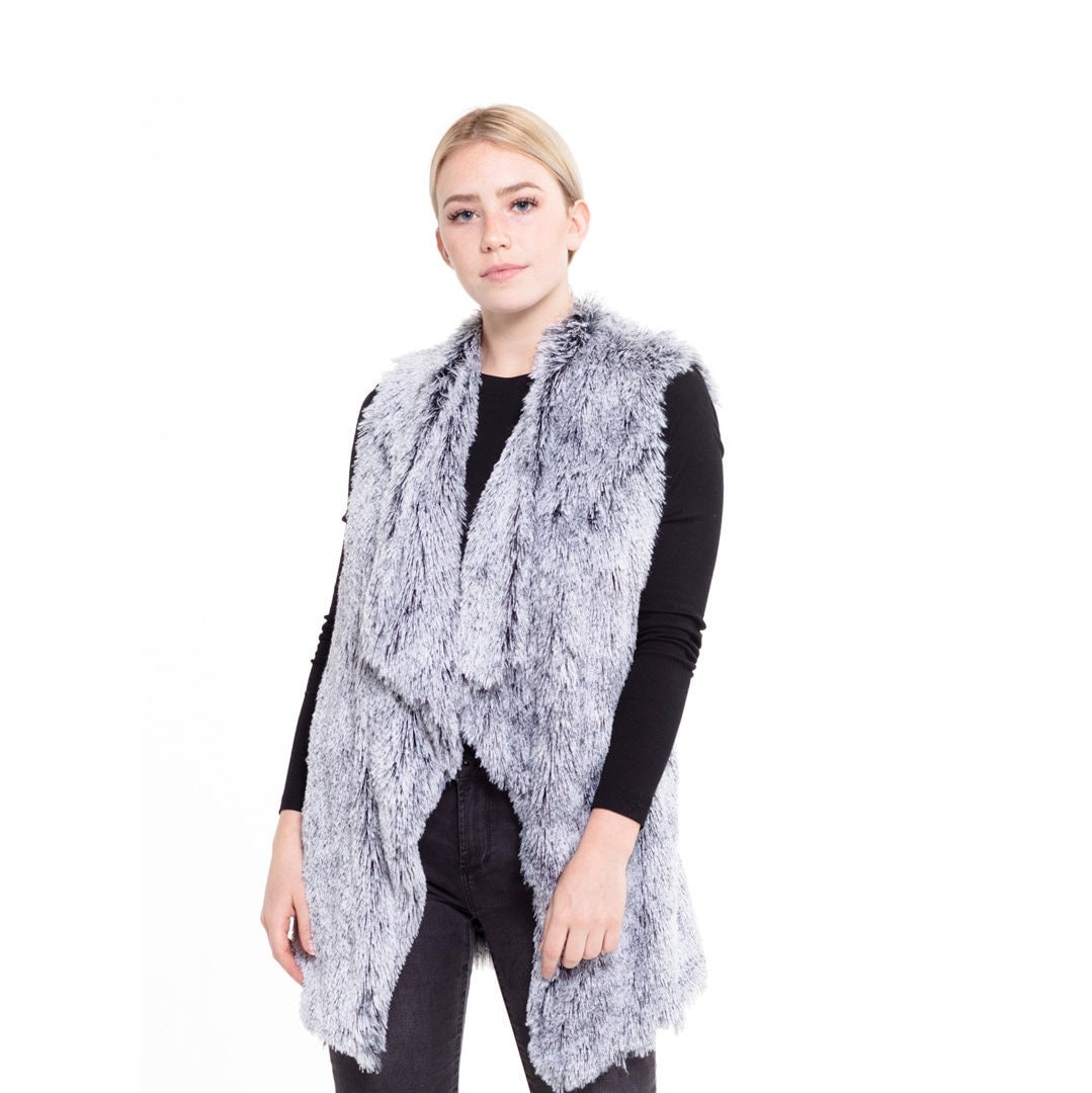 Grey faux top fur vest womens