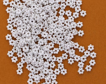 100pc, 4mm Daisy Beads, 4mm Sterling Silver Beads, Silver