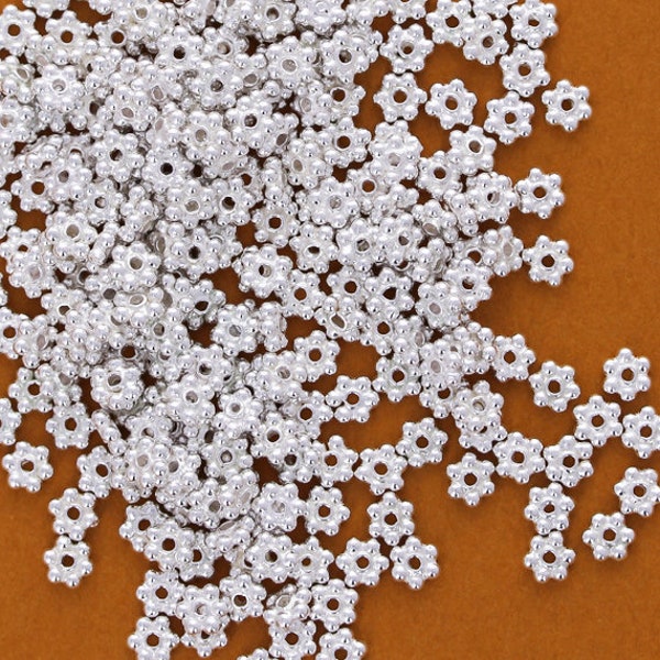 100pc, 4mm Daisy Beads, 4mm Sterling Silver Beads, Silver Spacer Beads, Bali Style Beads, 4mm Beads, Wholesale Beads, Shiny .925 Beads