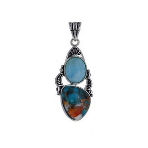 Sterling Silver, Genuine Stone Slide Pendant, Larimar, Spiny Oyster, Turquoise, Natural Stone Pendant, Stone Slide, Design Bail, P52119PM