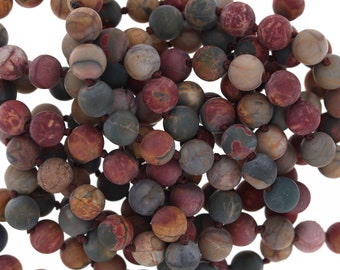 Long Necklace, Natural Stone, 8mm Hand Knotted Matte Picasso Jasper, 8mm Round Beads. 60" Hand Knotted Necklace, Natural Stones, Wholesale