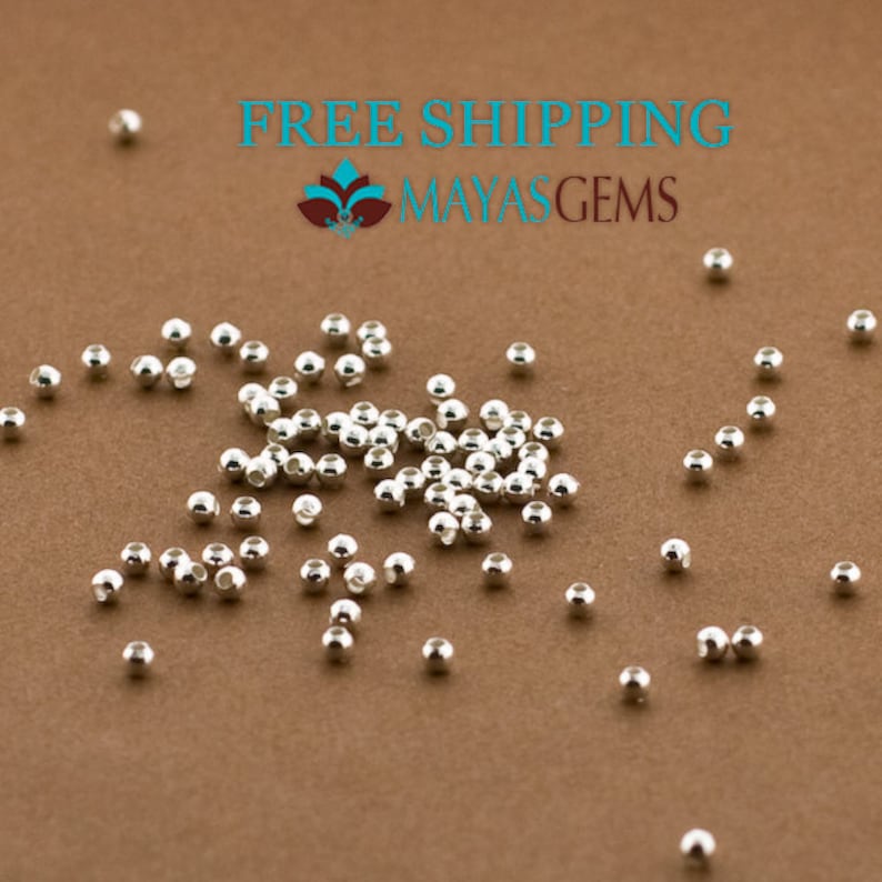 100pc 2mm Beads 2mm Sterling Silver Beads Polished Plain image 1