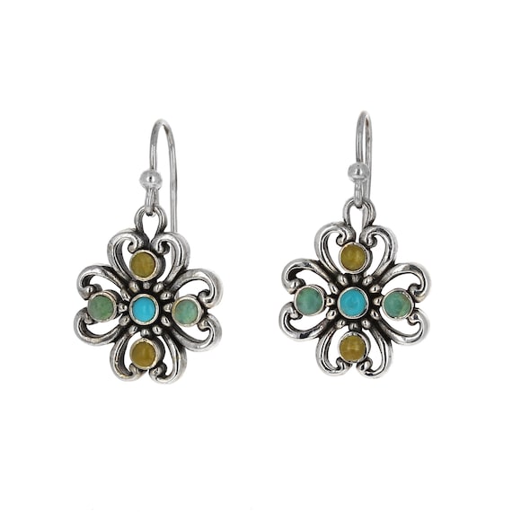 Sterling Silver Dangle Turquoise Floral Earrings Sterling Silver Dangle Turquoise Floral Earrings