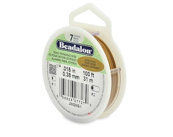 Beadalon 7 Strand Beading Wire, .015, 100ft Satin Gold Beading Wire, Beading String Beadalon 100ft (31m), .015in (0.38mm), 715100SATG
