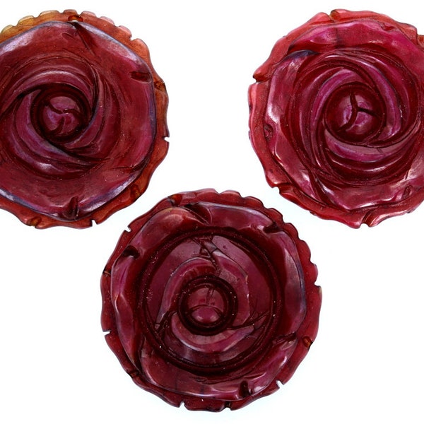 3 - Flower Pendant, Jade Carved Rose Pendants, Burnt Jade Fashion Jewelry Pendants, Stone Pendant, Genuine Stone Rose Carved Pendants