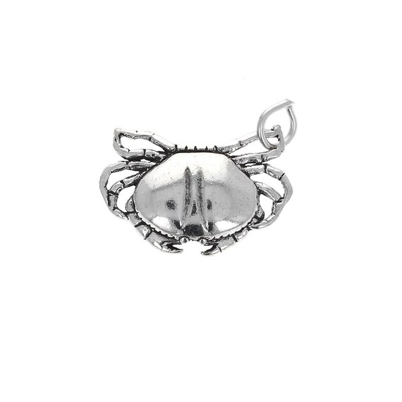 Sterling Silver Charm Crab Charm Genuine .925 Silver Antiqued Charm for Bracelets or Necklaces Ocean sea Life 15mm 925