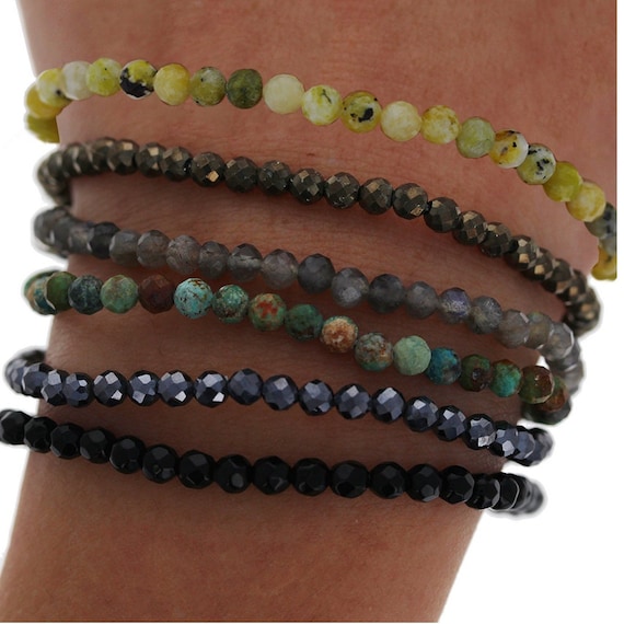 Stone Micro Bead Stretch Bracelets 4mm Faceted Natural Stones