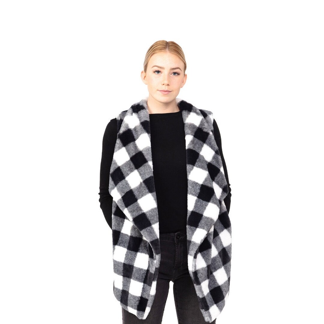 Checkered Vest, Plaid Pocket Vest, Buffalo Plaid, Womens