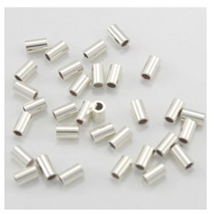 100 pieces - Sterling Silver 2x3 Crimp Beads, .925 Crimp Bead Tubes, Tubes, 3mm long and 2mm wide, 1.4mm Hole, Sterling Silver. USA Made