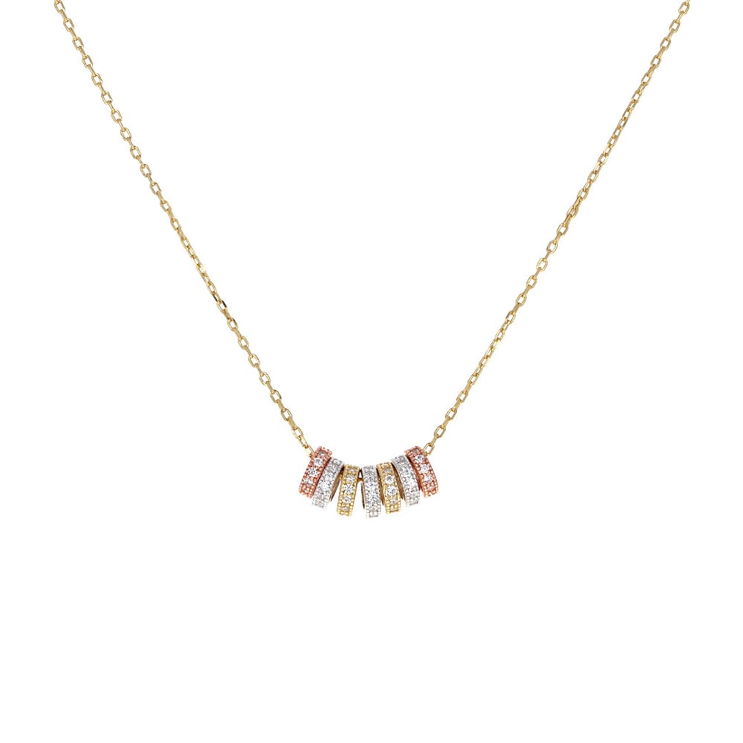 Sterling Silver, 7 Ring Necklace, Rose Gold and Yellow Gold, Adjustable ...