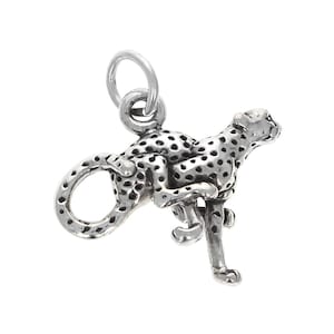 Sterling Silver, Charging Cheetah Charm, Antiqued Silver, Mascots, Genuine .925, For Charm Bracelets and Necklaces,17mm x 19mm, 925