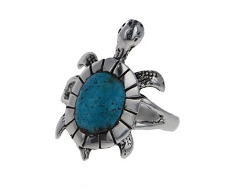 Sterling Silver, Turquoise Turtle Ring, Genuine Turquoise Ring, Turtle Jewelry, Turquoise Center stone, Silver and Turquoise Ring, R12458T
