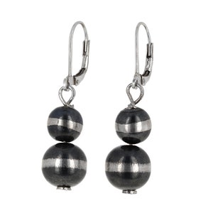 Sterling Silver, Navajo Pearl Earrings, 8mm and 10mm bead, Antiqued, 925